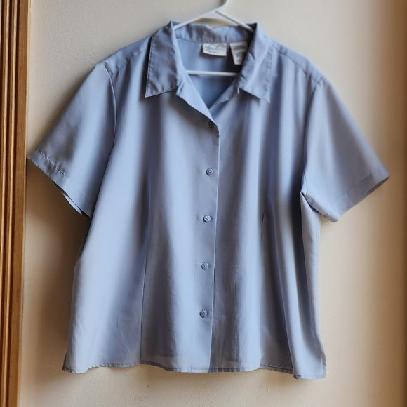 Kathie Lee Collection Vintage Blue Shortsleeve Button Down Blouse Size 22W/24W - Picture 2 of 14